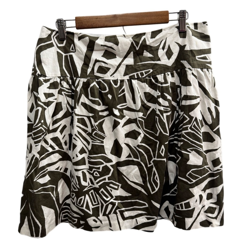 Lauren Ralph Lauren Skirt Womens 12 Olive White Excellent Abstract Mini Cotton